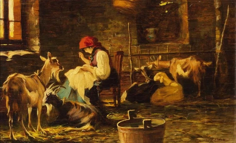 Contadina nella stalla